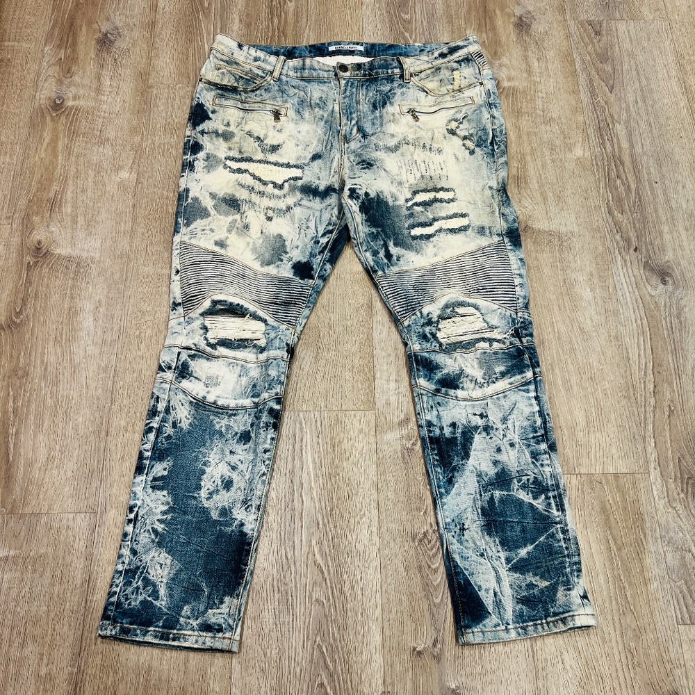 Embellish NYC Moto Jeans Men’s 42 blue Skinny grunge ripped distressed Acid Wash